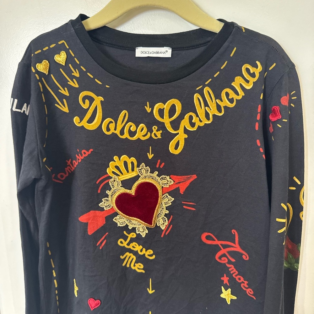 DOLCE & GABBANA GIRLS AMORE VELVET HEART LOVE LONG SLEEVE SHIRT - Picture 13 of 13